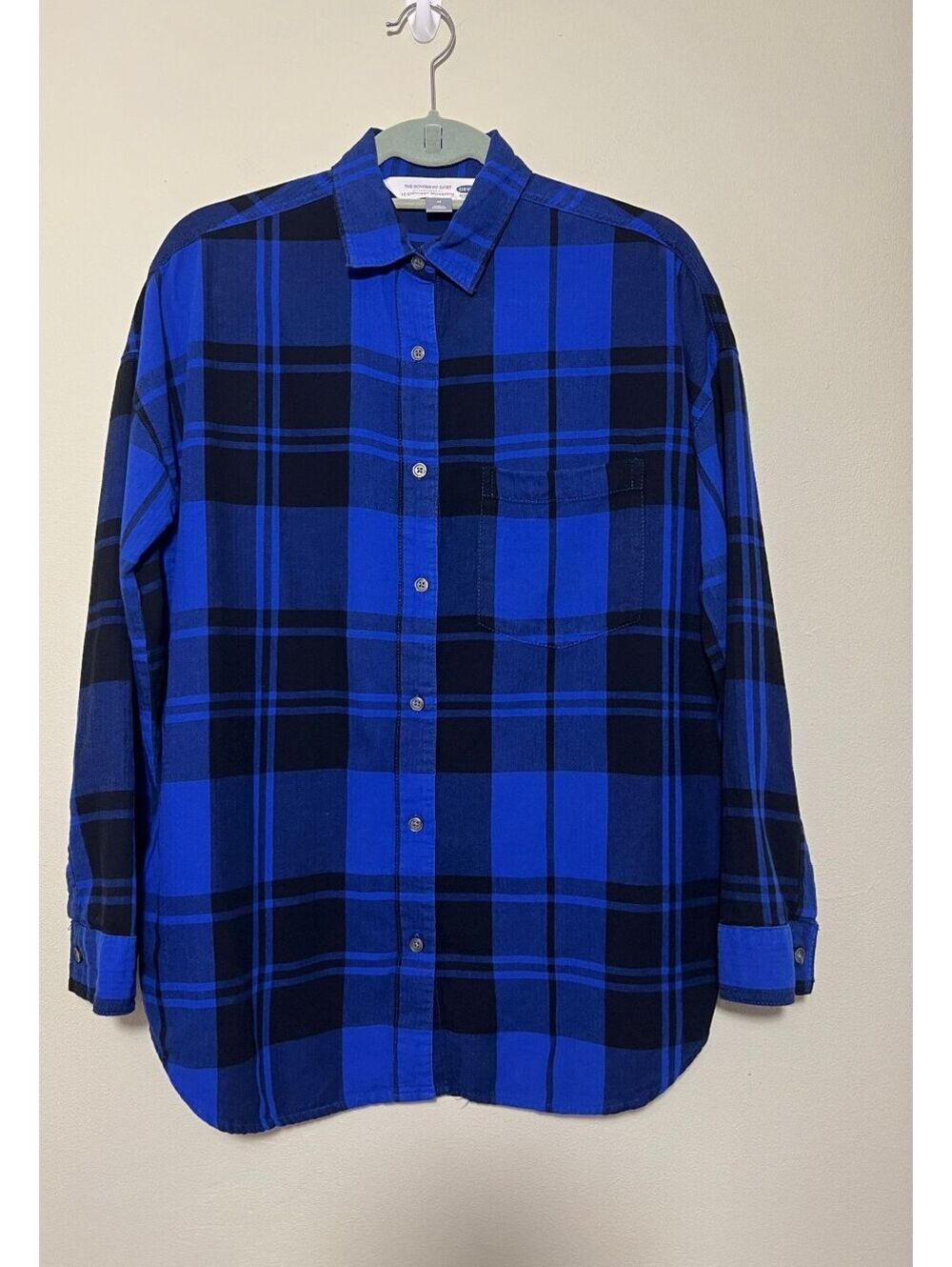 Old Navy The Boyfriend Shirt Blue and Black Plaid Medium